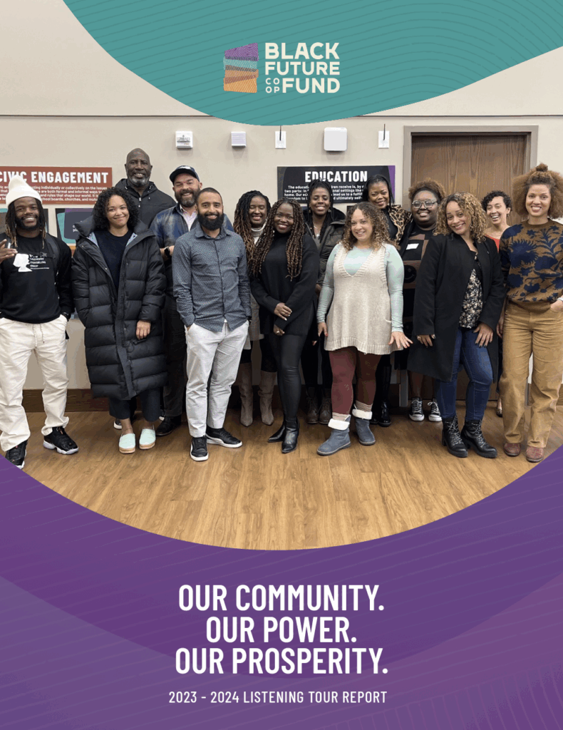 Group photo of several people, with the words "Our Community. Our Power. Our Prosperity." at the bottom.